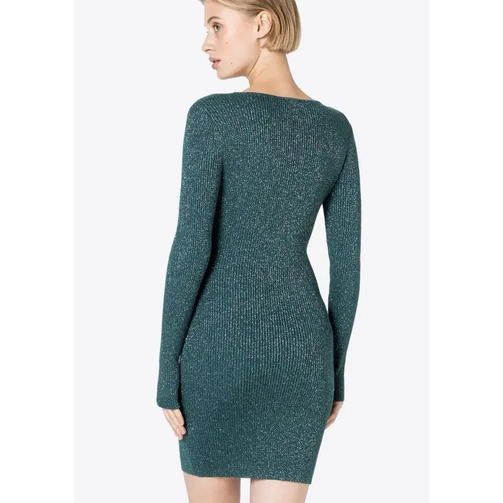 NWT Abercrombie & Fitch Teal Sparkle Knot Front Mini Dress Size Medium NEW $90